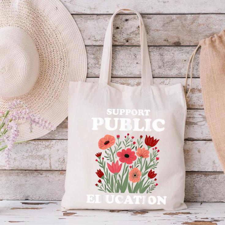 Support Public Education Cute Floral Teacher Red For Ed Canvas Tote Bag, gift for family, gift for coworker Support Public Education Cute Floral Teacher Red For Ed Canvas Tote Bag, gift for family, gift for coworker