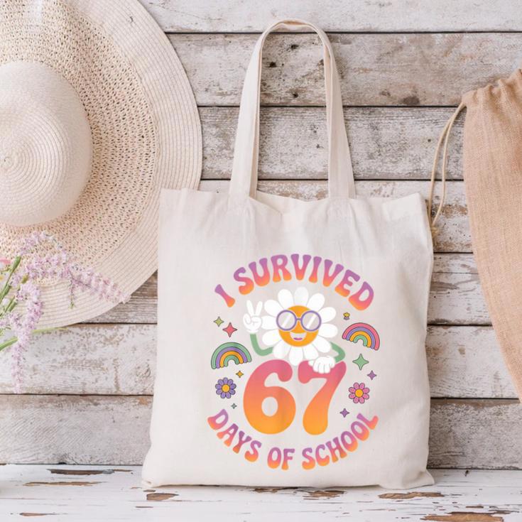 I Survived 67 Days Of School Groovy Retro Teachers Girls Canvas Tote Bag, gift for family, gift for coworker I Survived 67 Days Of School Groovy Retro Teachers Girls Canvas Tote Bag, gift for family, gift for coworker