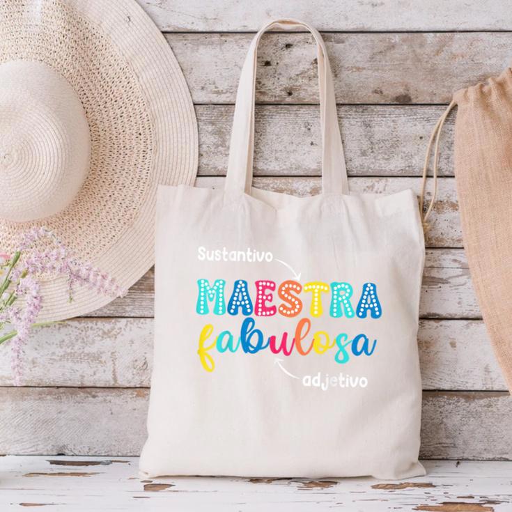 Sustantivo Maestra Fabulosa Adjetivo Spanish Teacher Canvas Tote Bag, gift for family, gift for coworker