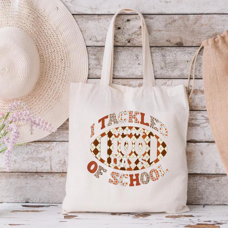 I Tackled 100 Days Of School Football Boys Girls Teachers Canvas Tote Bag, gift for family, gift for coworker I Tackled 100 Days Of School Football Boys Girls Teachers Canvas Tote Bag, gift for family, gift for coworker