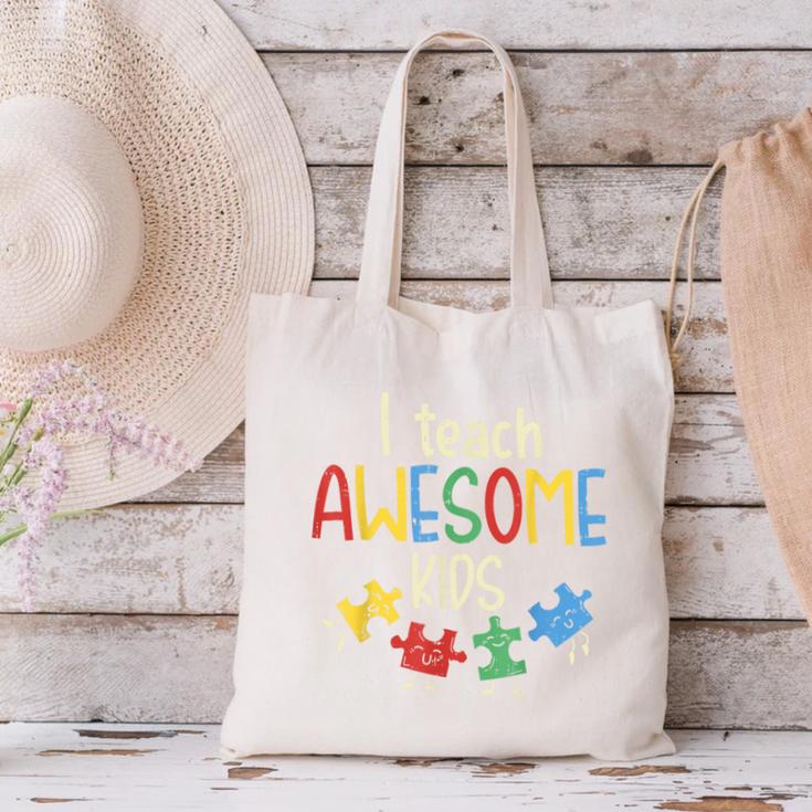 I Teach Awesome Kids Shirt Autism Special Education Teacher Canvas Tote Bag, gift for family, gift for coworker