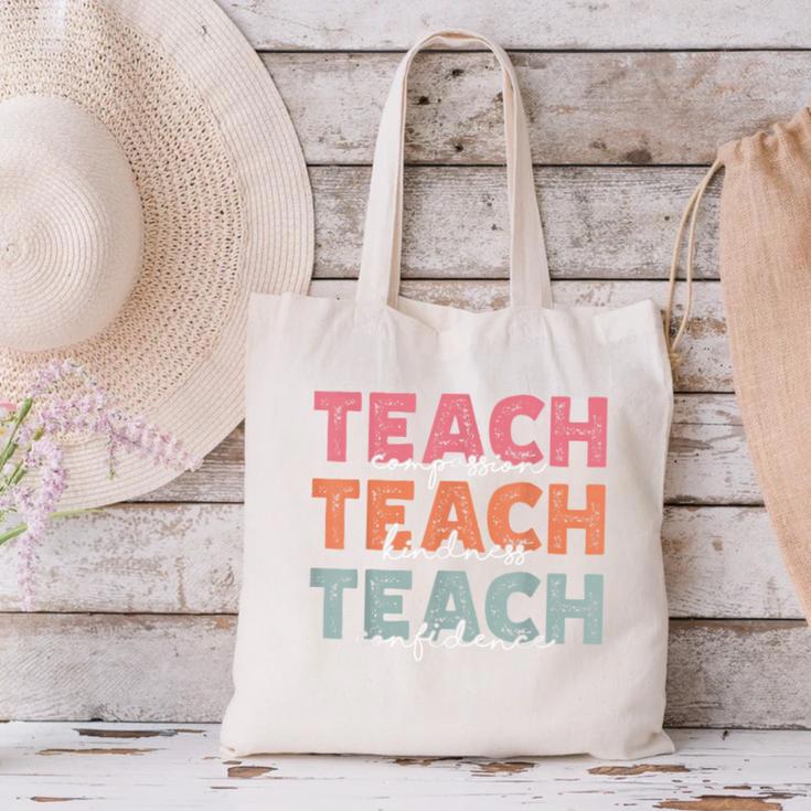 Teach Compassion Kindness Confidence For Teacher Canvas Tote Bag, gift for family, gift for coworker Teach Compassion Kindness Confidence For Teacher Canvas Tote Bag, gift for family, gift for coworker