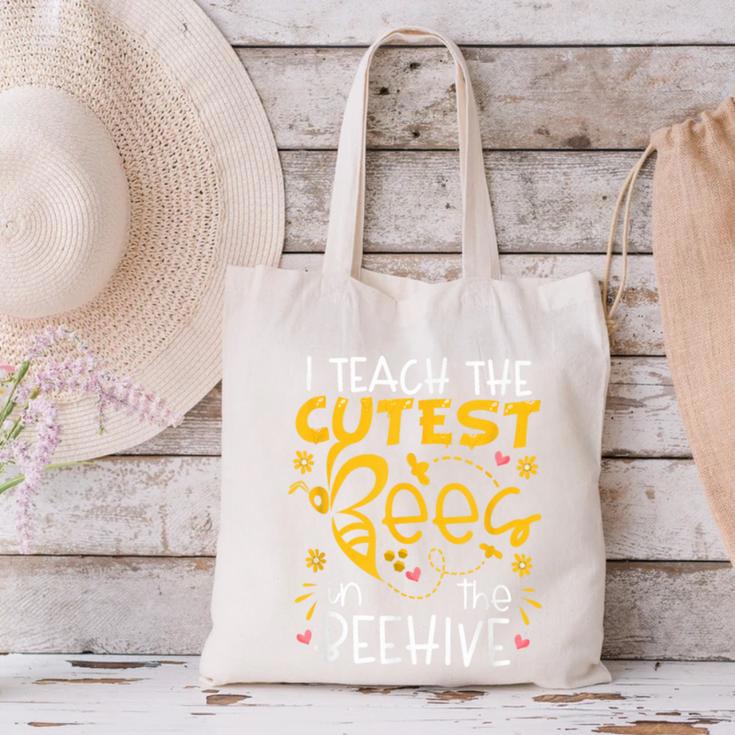I Teach The Cutest Bees In The Beehive Teacher Canvas Tote Bag, gift for family, gift for coworker