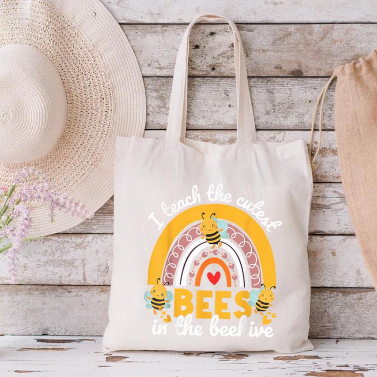 I Teach The Cutest Bees In The Beehive Teachers Day Canvas Tote Bag, gift for family, gift for coworker