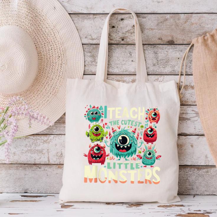 I Teach The Cutest Little Monsters Teacher Halloween Outfit Canvas Tote Bag, gift for family, gift for coworker