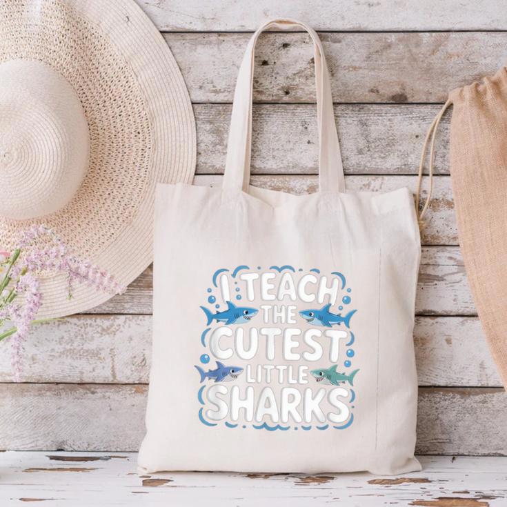 I Teach The Cutest Little Sharks Teacher School Canvas Tote Bag, gift for family, gift for coworker I Teach The Cutest Little Sharks Teacher School Canvas Tote Bag, gift for family, gift for coworker