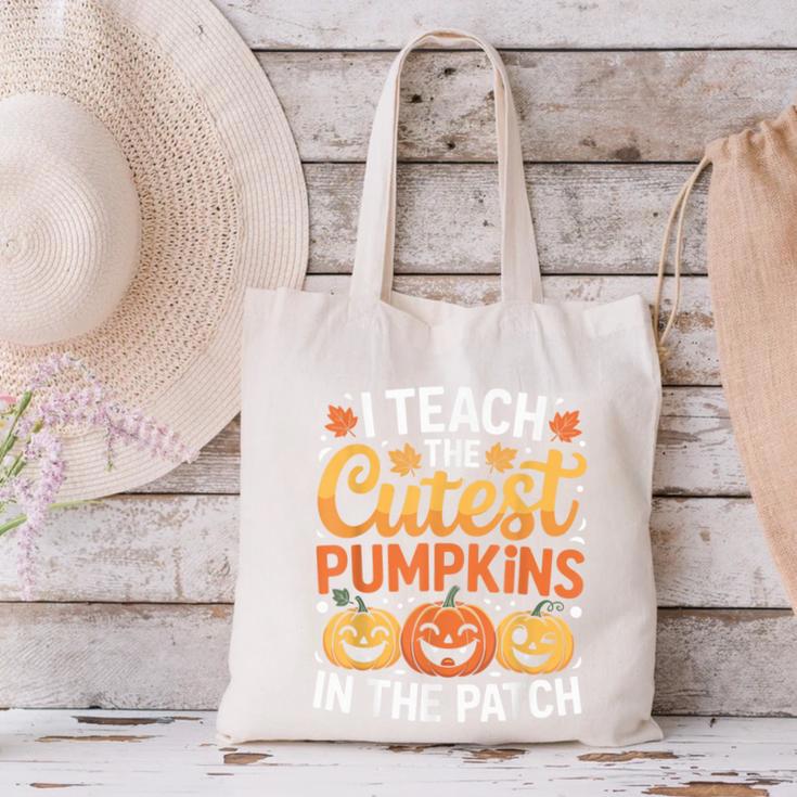 I Teach The Cutest Pumpkins Tshirt Halloween Teacher Canvas Tote Bag, gift for family, gift for coworker