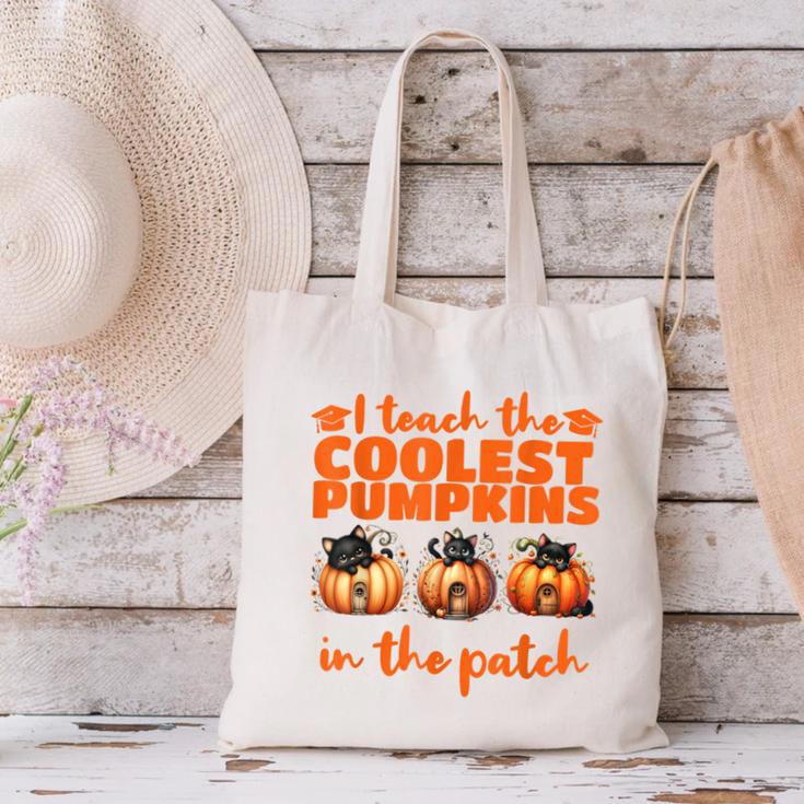 I Teach The Cutest Pumpkins Halloween Teacher Cat Lover Canvas Tote Bag, gift for family, gift for coworker I Teach The Cutest Pumpkins Halloween Teacher Cat Lover Canvas Tote Bag, gift for family, gift for coworker