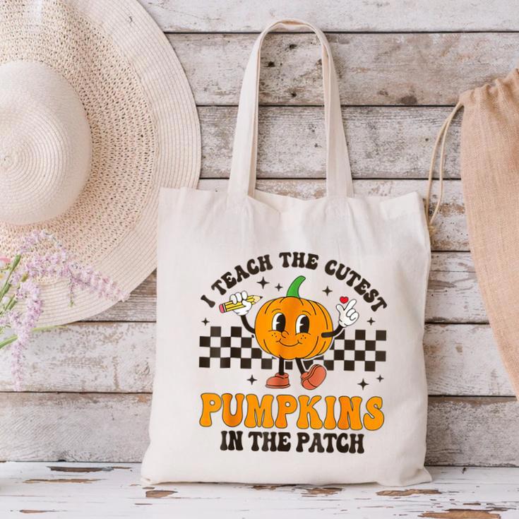 I Teach The Cutest Pumpkins In The Patch Groovy Teacher Fall Canvas Tote Bag, Groovy Teacher Tote Bags, gift for family, gift for coworker