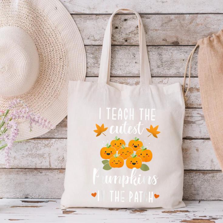 I Teach The Cutest Pumpkins In The Patch Halloween Teacher Canvas Tote Bag, gift for family, gift for coworker