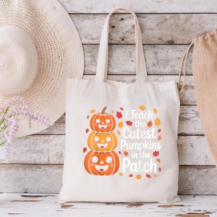 i Teach The Cutest Pumpkins In The Patch Teacher Halloween Canvas Tote Bag, gift for family, gift for coworker