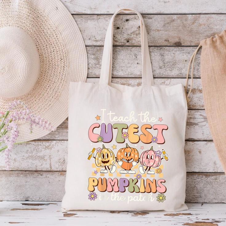 I Teach The Cutest Pumpkins In The Patch Teacher Retro Canvas Tote Bag, gift for family, gift for coworker I Teach The Cutest Pumpkins In The Patch Teacher Retro Canvas Tote Bag, gift for family, gift for coworker