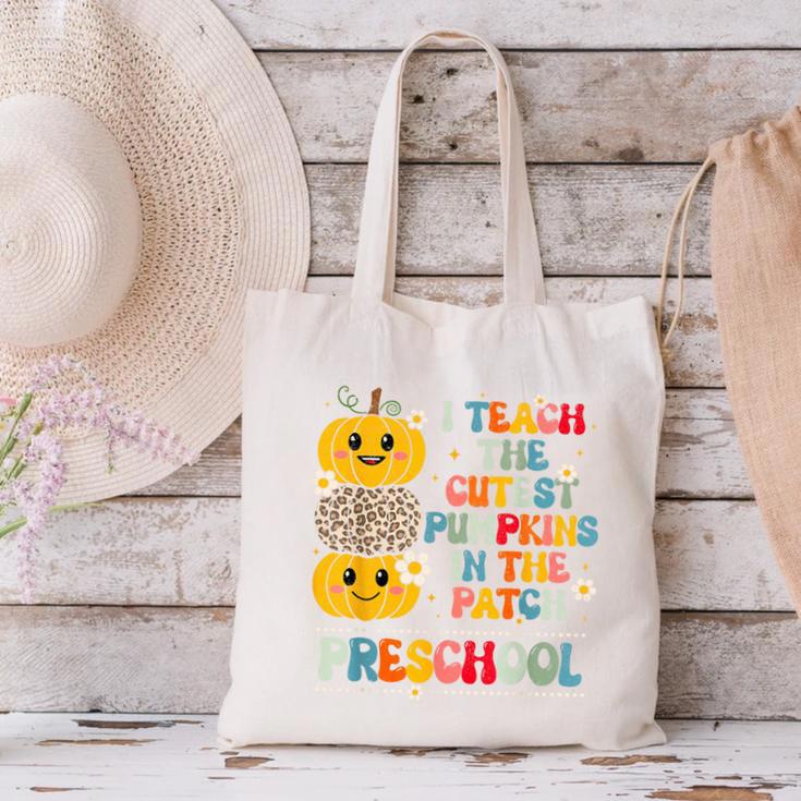 I Teach The Cutest Pumpkins Preschool Teacher Halloween Canvas Tote Bag, gift for family, gift for coworker