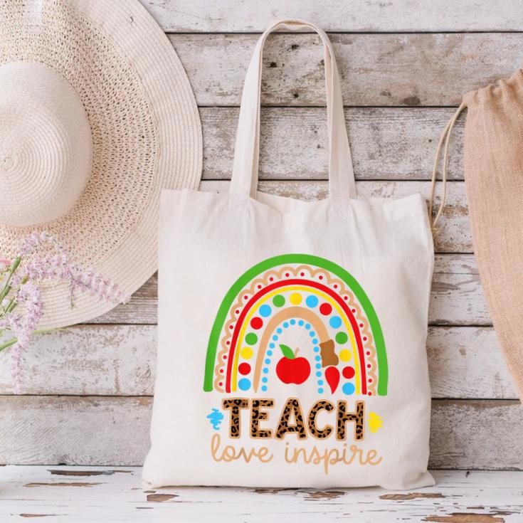Teach Love Inspire Rainbow Leopard Cheetah Print Teacher Canvas Tote Bag, gift for family, gift for coworker Teach Love Inspire Rainbow Leopard Cheetah Print Teacher Canvas Tote Bag, gift for family, gift for coworker