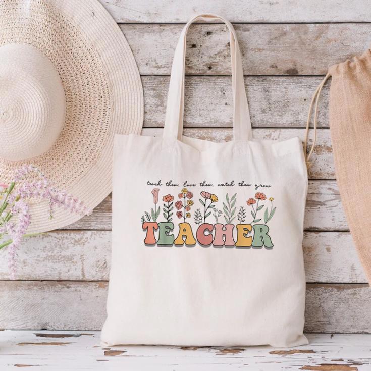 Teach Them Love Them Watch Them Grow Teacher Canvas Tote Bag, gift for family, gift for coworker Teach Them Love Them Watch Them Grow Teacher Canvas Tote Bag, gift for family, gift for coworker