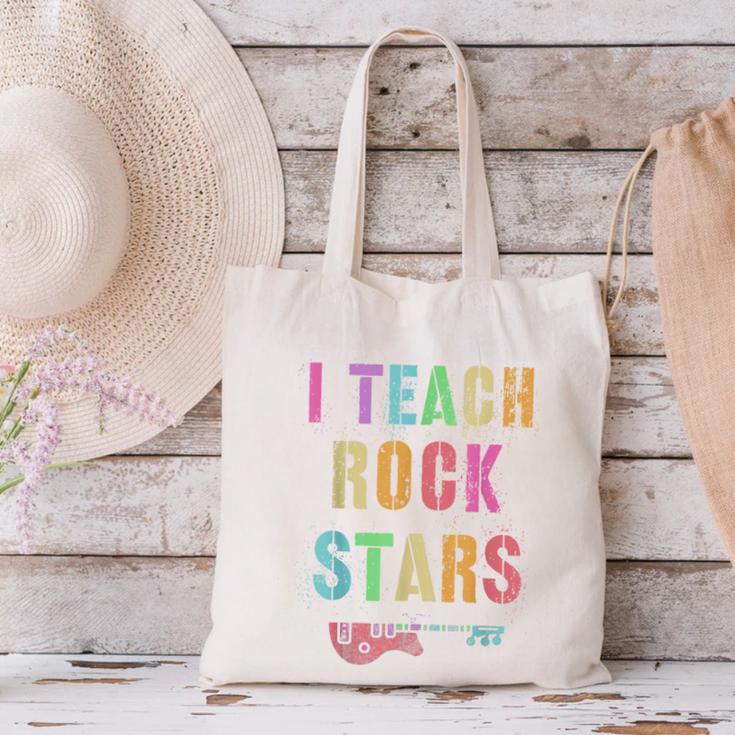 I TEACH ROCKSTARS Band Vibes Teacher Rocks My Music Teaching Canvas Tote Bag, gift for family, gift for coworker