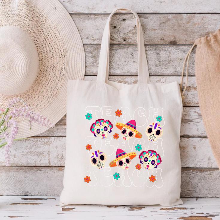 Teach Teacher Dia De Los Muertos Day Of The Dead Sugar Skull Canvas Tote Bag, gift for family, gift for coworker Teach Teacher Dia De Los Muertos Day Of The Dead Sugar Skull Canvas Tote Bag, gift for family, gift for coworker