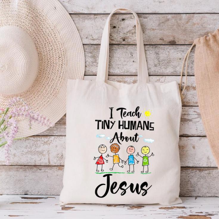 I Teach Tiny Humans About Jesus Sunday School Teacher Canvas Tote Bag, gift for family, gift for coworker