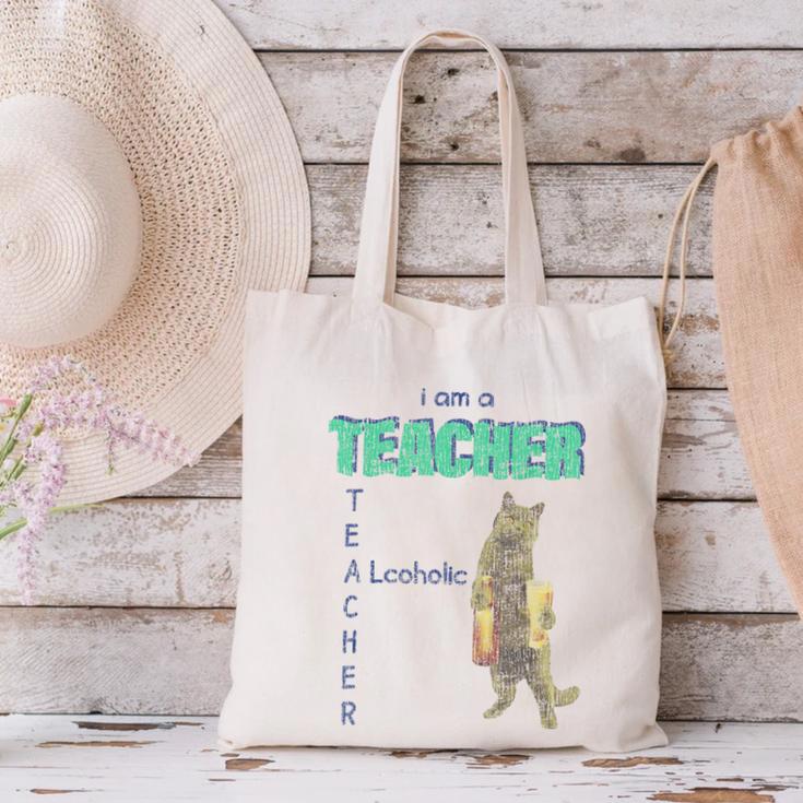 I Am A Teacher Alcoholic Cat Beer Feline Men Women Canvas Tote Bag, gift for family, gift for coworker I Am A Teacher Alcoholic Cat Beer Feline Men Women Canvas Tote Bag, gift for family, gift for coworker