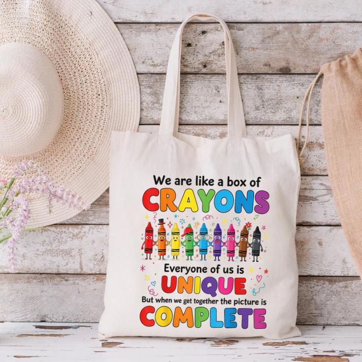 Teacher We Are Like a Box Of Crayons Back To School Canvas Tote Bag, gift for family, gift for coworker Teacher We Are Like a Box Of Crayons Back To School Canvas Tote Bag, gift for family, gift for coworker