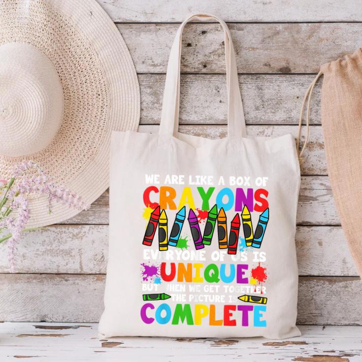 Teacher We Are Like A Box Of Crayons Back To School Canvas Tote Bag, gift for family, gift for coworker Teacher We Are Like A Box Of Crayons Back To School Canvas Tote Bag, gift for family, gift for coworker