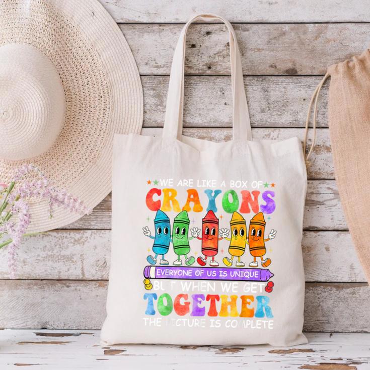 Teacher We Are Like A Box Of Crayons Back To School Men Women Kids Canvas Tote Bag, gift for family, gift for coworker