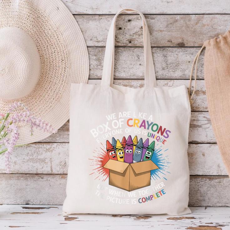 Teacher We Are Like a Box Of Crayons Canvas Tote Bag, gift for family, gift for coworker