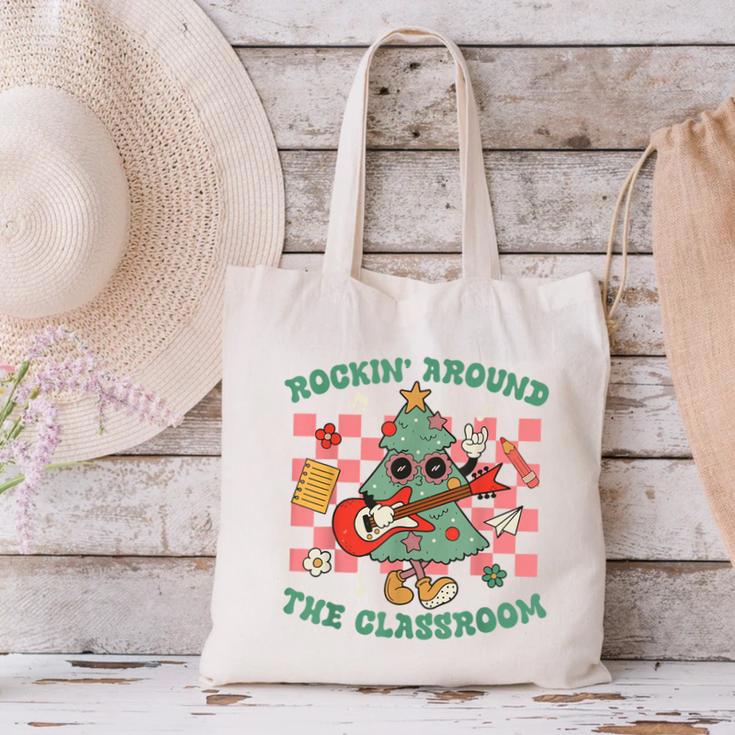 Teacher Christmas Rockin' Around The Classroom Men Women Kids Canvas Tote Bag, gift for family, gift for coworker Teacher Christmas Rockin' Around The Classroom Men Women Kids Canvas Tote Bag, gift for family, gift for coworker