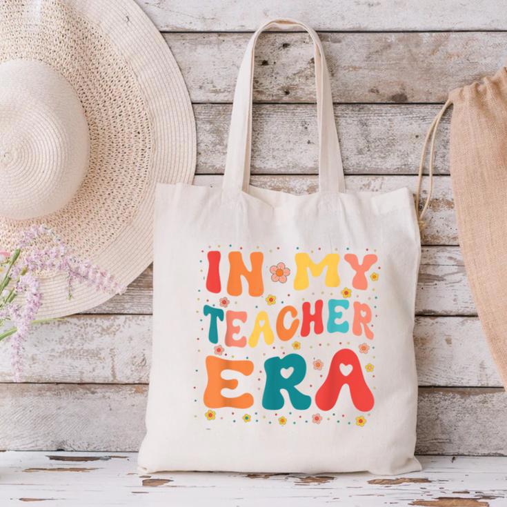 In My Teacher Era First Day Of School Back To School Retro Canvas Tote Bag, gift for family, gift for coworker In My Teacher Era First Day Of School Back To School Retro Canvas Tote Bag, gift for family, gift for coworker