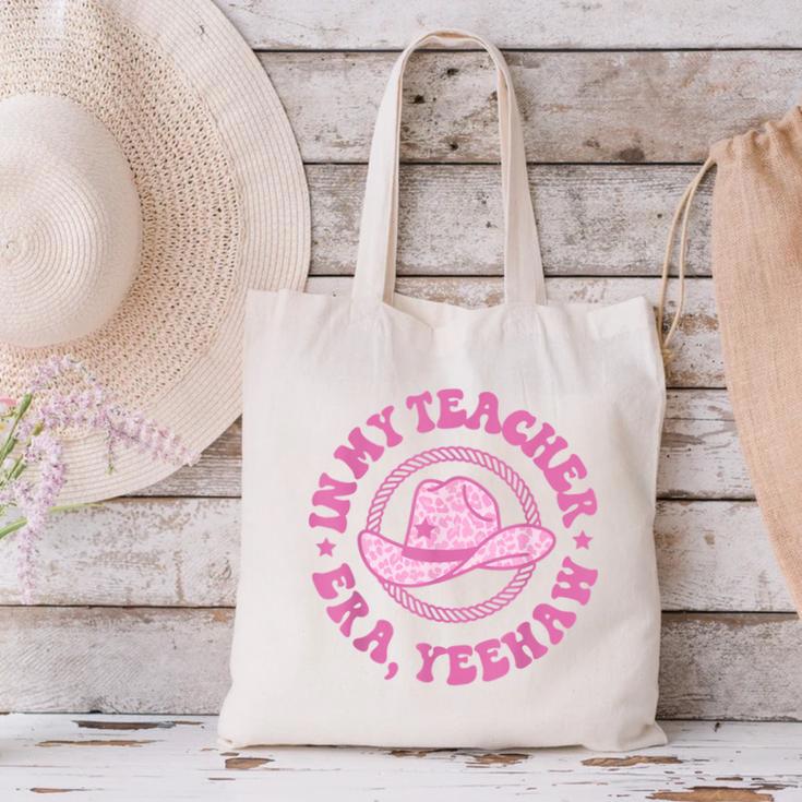 In My Teacher Era Yeehaw Pink Teacher Western Cowgirl Canvas Tote Bag, gift for family, gift for coworker In My Teacher Era Yeehaw Pink Teacher Western Cowgirl Canvas Tote Bag, gift for family, gift for coworker
