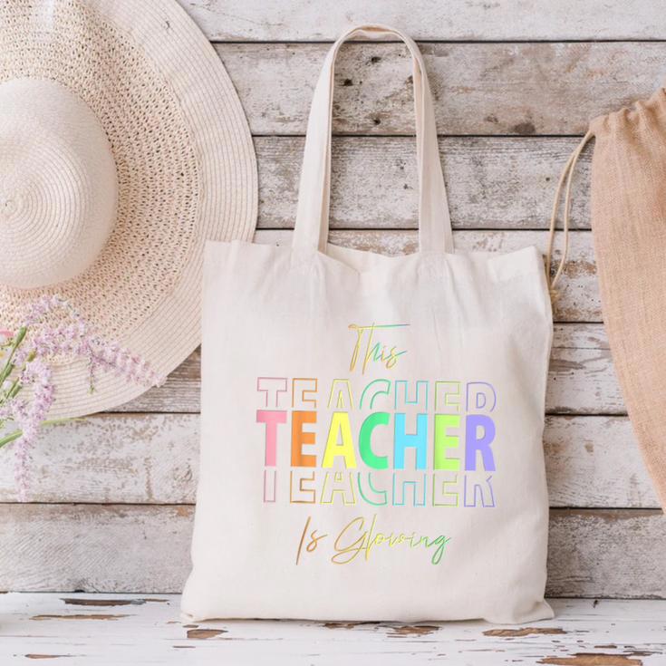 This Teacher Is Glowing Hello Summer End Of School Canvas Tote Bag, gift for family, gift for coworker This Teacher Is Glowing Hello Summer End Of School Canvas Tote Bag, gift for family, gift for coworker