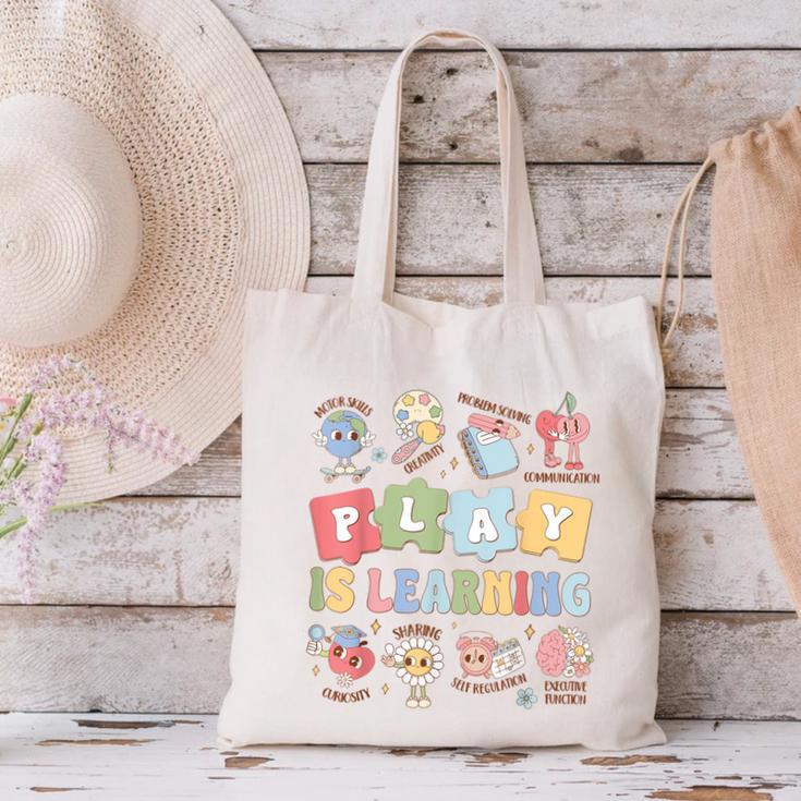 Teacher Groovy Play Is Learning Back To School Canvas Tote Bag, Groovy Teacher Tote Bags, gift for family, gift for coworker Teacher Groovy Play Is Learning Back To School Canvas Tote Bag, Groovy Teacher Tote Bags, gift for family, gift for coworker