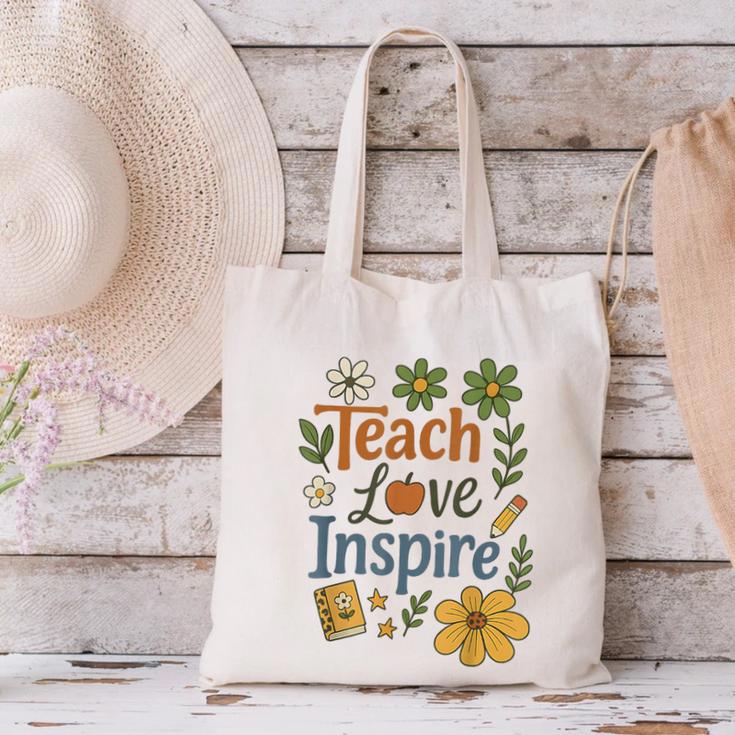 Teacher Inspire Love Canvas Tote Bag, gift for family, gift for coworker Teacher Inspire Love Canvas Tote Bag, gift for family, gift for coworker