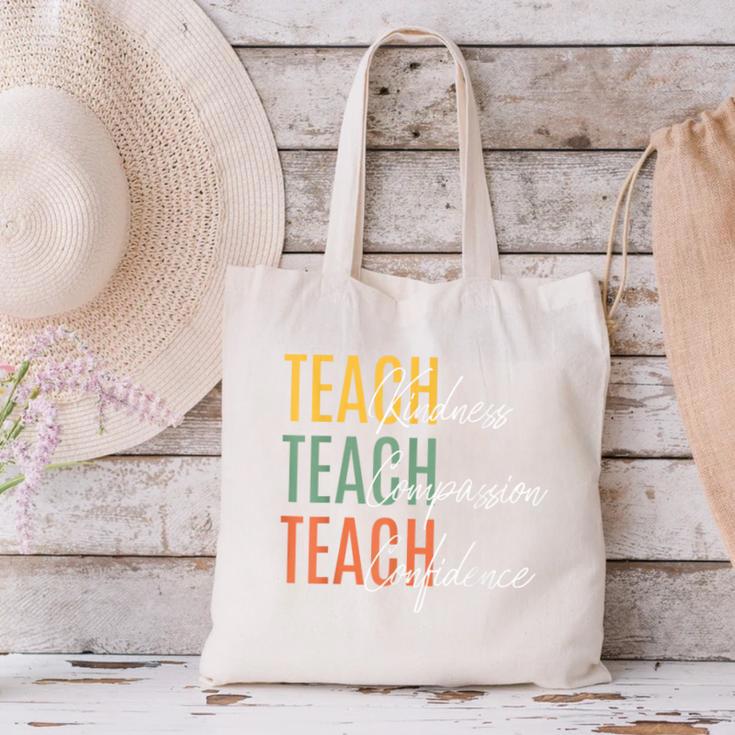 Teacher Kindness Compassion Confidence Teaching Canvas Tote Bag, gift for family, gift for coworker Teacher Kindness Compassion Confidence Teaching Canvas Tote Bag, gift for family, gift for coworker