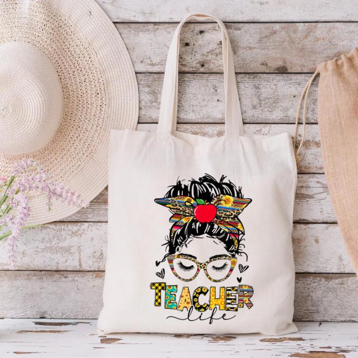 Teacher Life Messy Bun Glasses Leopard Sunflower Canvas Tote Bag, gift for family, gift for coworker Teacher Life Messy Bun Glasses Leopard Sunflower Canvas Tote Bag, gift for family, gift for coworker