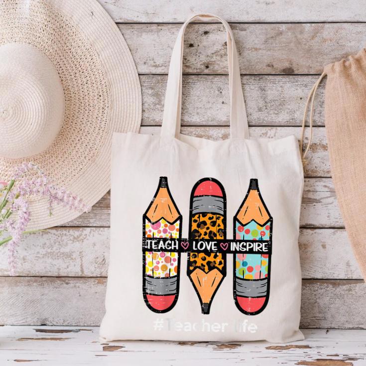 Teacher Life Teach Love Inspire Pencils Inspirational Women Canvas Tote Bag, gift for family, gift for coworker Teacher Life Teach Love Inspire Pencils Inspirational Women Canvas Tote Bag, gift for family, gift for coworker