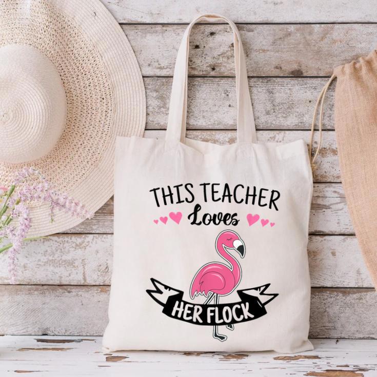 This Teacher Loves Her Flock Cute Flamingo Teacher Canvas Tote Bag, gift for family, gift for coworker This Teacher Loves Her Flock Cute Flamingo Teacher Canvas Tote Bag, gift for family, gift for coworker