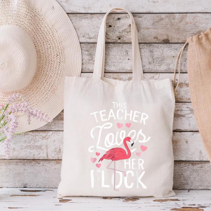 This Teacher Loves Her Flock Flamingo Teacher Class Canvas Tote Bag, gift for family, gift for coworker