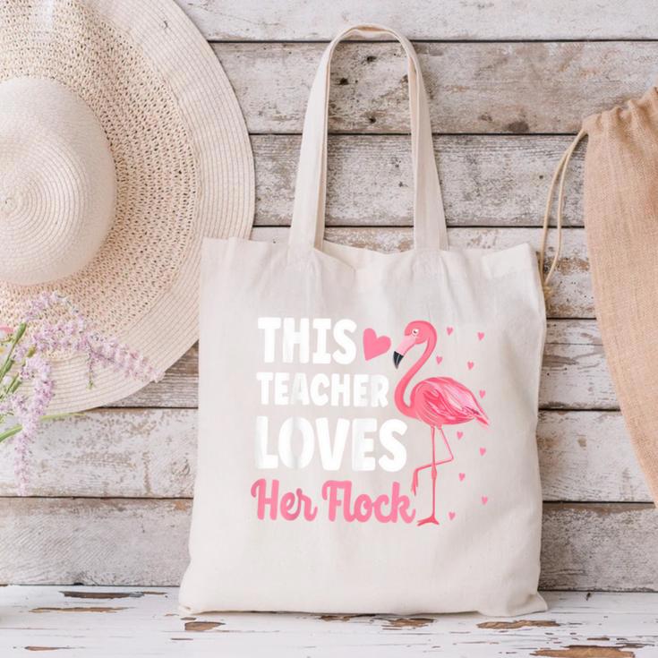 This Teacher Loves Her Flock Teaching Flamingo Girl Canvas Tote Bag, gift for family, gift for coworker This Teacher Loves Her Flock Teaching Flamingo Girl Canvas Tote Bag, gift for family, gift for coworker