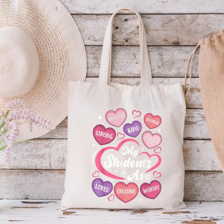 Teacher Positive Affirmations Candy Heart Valentine's Day Canvas Tote Bag, gift for family, gift for coworker Teacher Positive Affirmations Candy Heart Valentine's Day Canvas Tote Bag, gift for family, gift for coworker