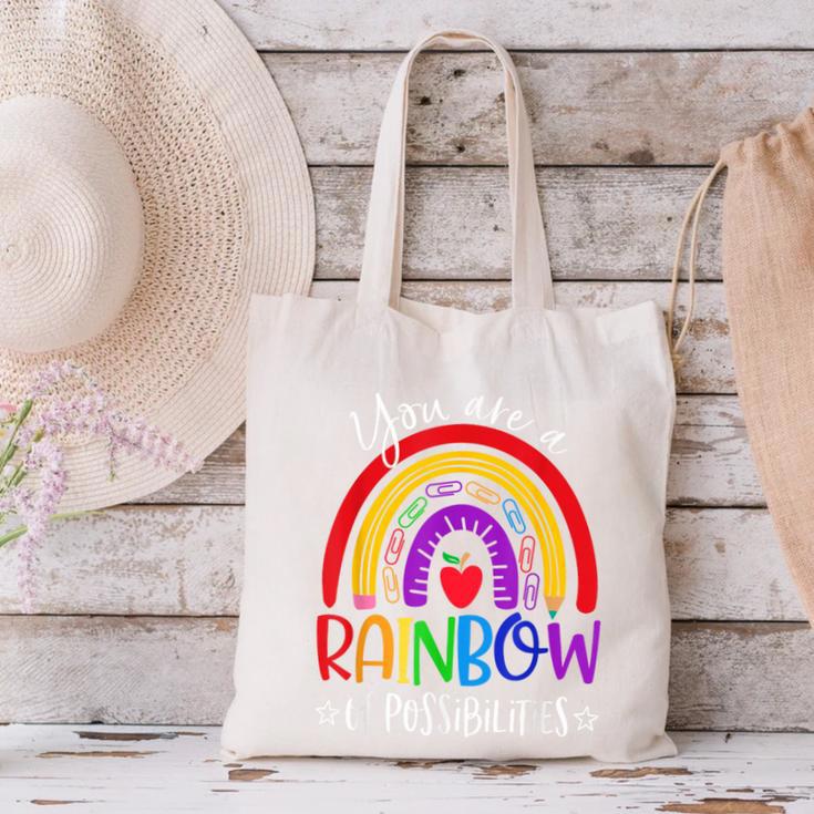 Teacher You Are a Rainbow Of Possibilities Funny Canvas Tote Bag, gift for family, gift for coworker