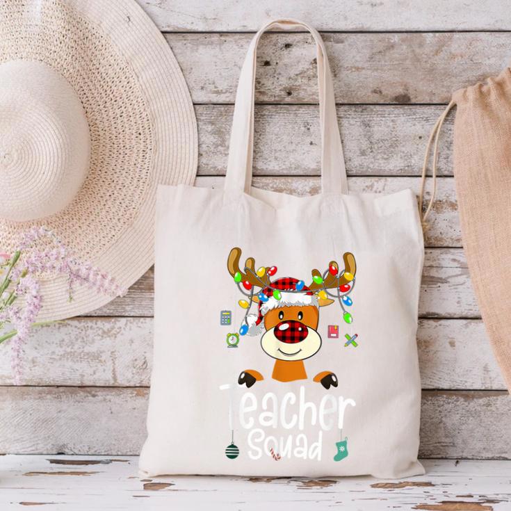 Teacher Squad Red Plaid Rudolph Reindeer Christmas Canvas Tote Bag, gift for family, gift for coworker Teacher Squad Red Plaid Rudolph Reindeer Christmas Canvas Tote Bag, gift for family, gift for coworker