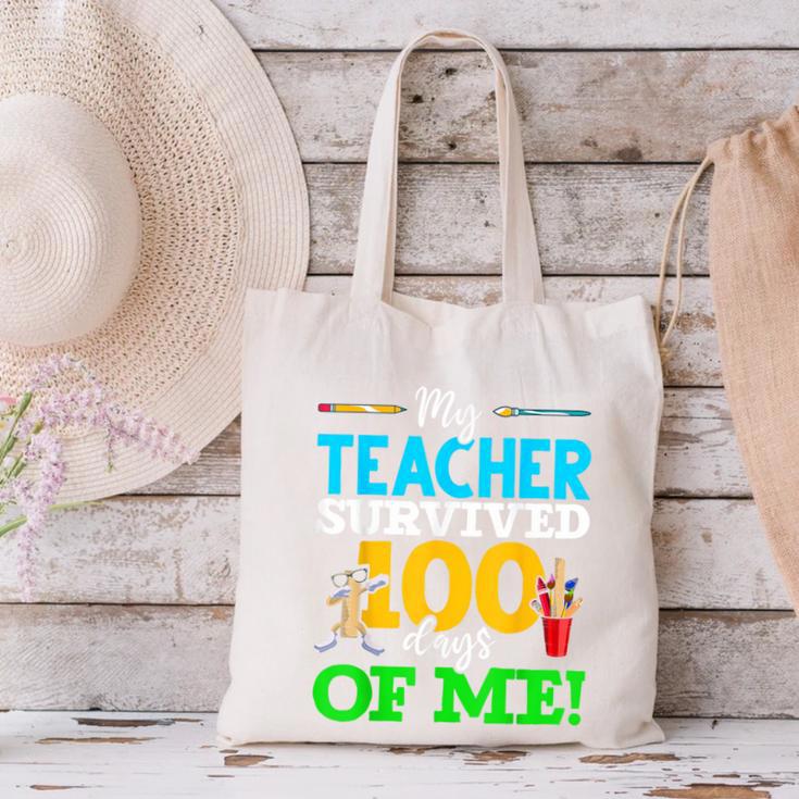 My Teacher Survived 100 Days Of Me Dab 100 Days Of School For Men Women Kids Canvas Tote Bag, gift for family, gift for coworker