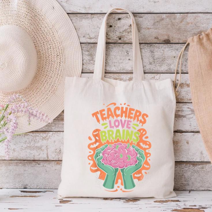 Teacher Teachers Love Brains Halloween Men Women Canvas Tote Bag, gift for family, gift for coworker Teacher Teachers Love Brains Halloween Men Women Canvas Tote Bag, gift for family, gift for coworker