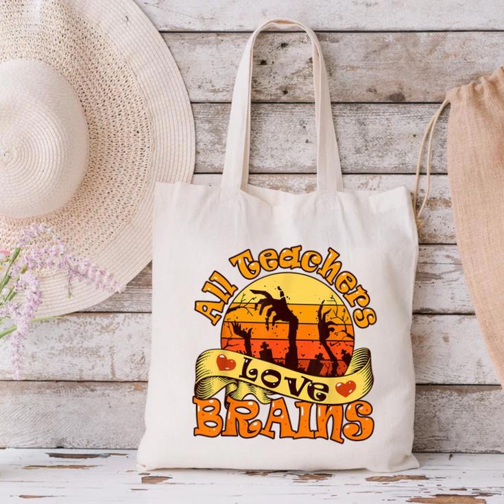 Teacher All Teachers Love Brains Halloween Party Canvas Tote Bag, gift for family, gift for coworker Teacher All Teachers Love Brains Halloween Party Canvas Tote Bag, gift for family, gift for coworker