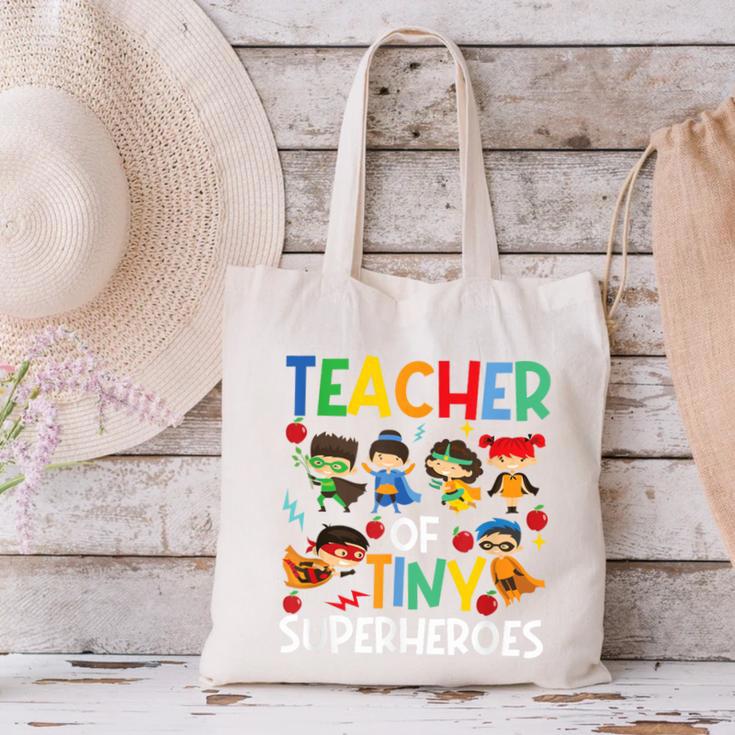 Teacher Of Tiny Superheroes Teach 100th Day Of School Men Women Girls Kids Canvas Tote Bag, gift for family, gift for coworker Teacher Of Tiny Superheroes Teach 100th Day Of School Men Women Girls Kids Canvas Tote Bag, gift for family, gift for coworker