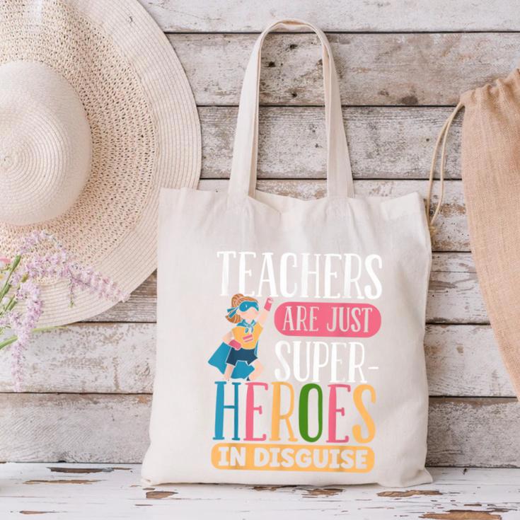 Teachers Are Just Superheroes In Disguise Back To School Canvas Tote Bag, gift for family, gift for coworker Teachers Are Just Superheroes In Disguise Back To School Canvas Tote Bag, gift for family, gift for coworker