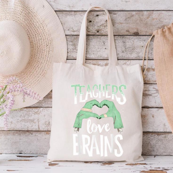 Teachers Love Brains Halloween Costume Trick Treat Zombie Canvas Tote Bag, gift for family, gift for coworker