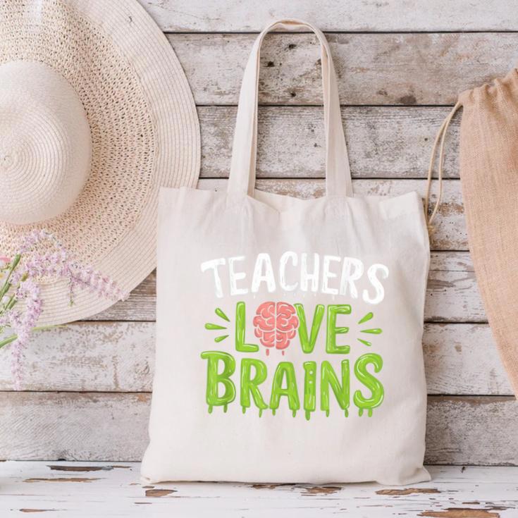 Teachers Love Brains Halloween Teacher Zombie Canvas Tote Bag, gift for family, gift for coworker