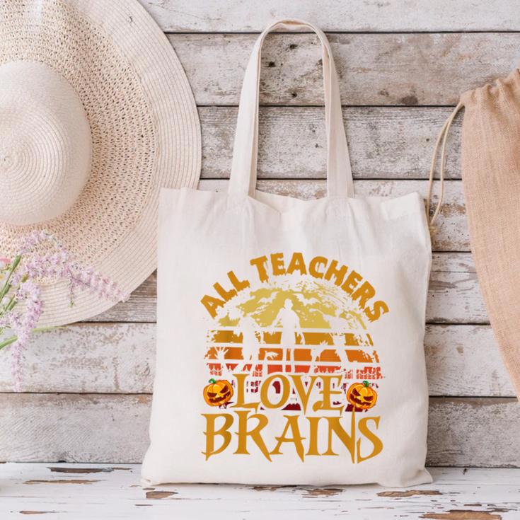 All Teachers Love Brains School Halloween Costume Canvas Tote Bag, gift for family, gift for coworker